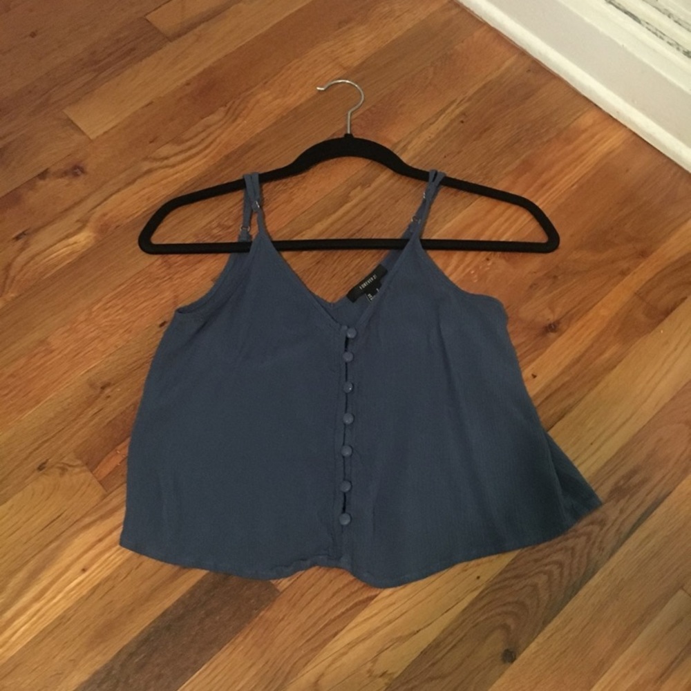 Navy Button Crop Blouse